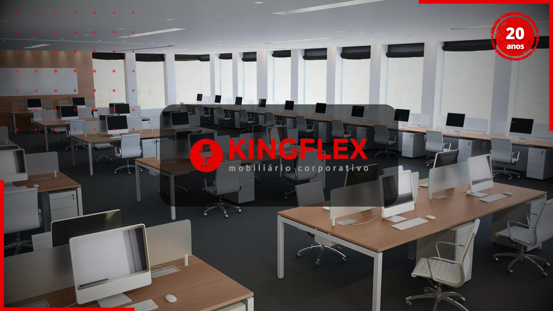 Ambiente corporativo mobiliado pela Kingflex com estações de trabalho e cadeiras